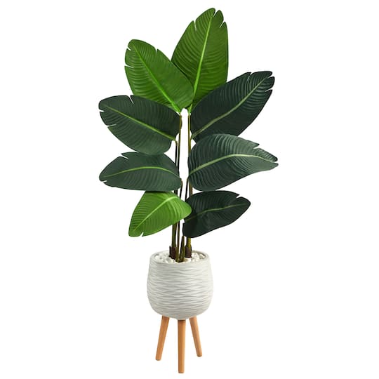 5ft. Travelers Palm Artificial Tree in White Planter with Stand